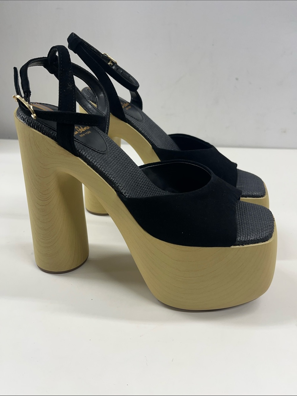 New Sam Edelman Grayson Platform Sandal in Black Suede Size 7